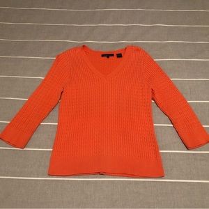 Jeanne Pierre Coral V-Neck Cable Knit Sweater Size M